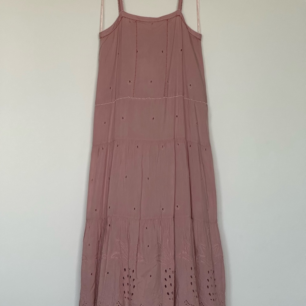 Zara Dusty Rose Maxi Dress‎ Spaghetti Strap Embroidered Lace, Sundress